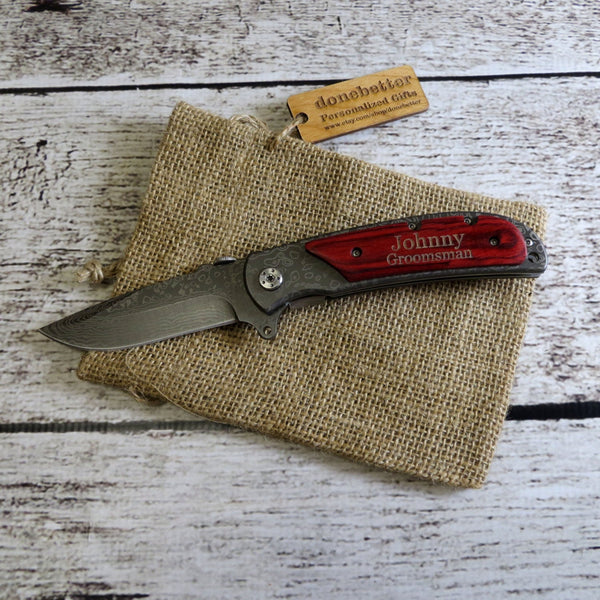 Personalized Red Wood Handle Pocket Knife