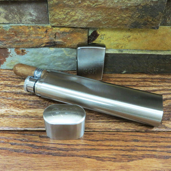 Personalized Cigar/Flask with Zippo Set