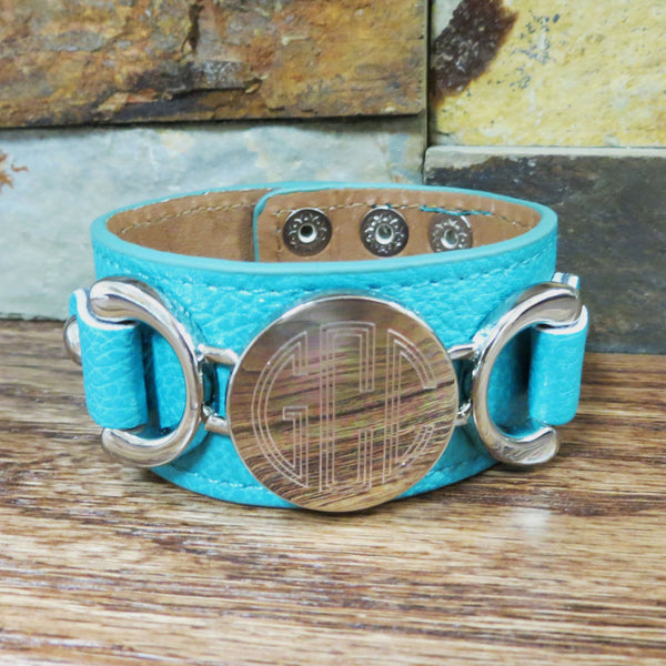 Silver Leather Personalized Bracelet Teal