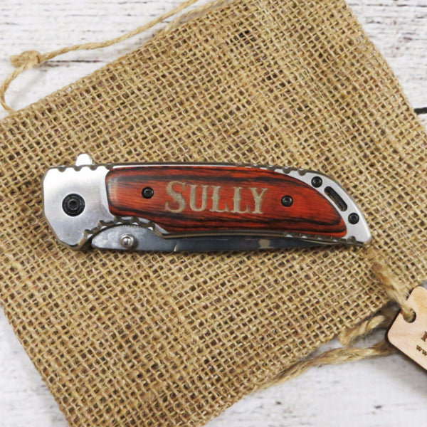 Personalized Pocket Knife with Wood Handle